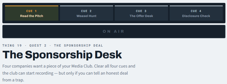 The Sponsorship Desk Simulator home page. This image is linked directly to the simulator.