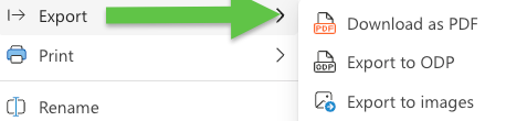 Screenshot of PowerPoint online Export menu