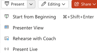 Screenshot of the Present PowerPoint menu options.
