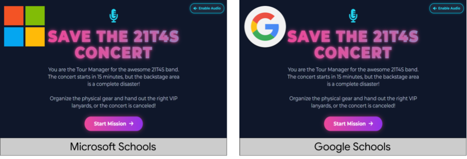 Microsoft and Google Save the Concerts images to provide an example of the first page of the activity.