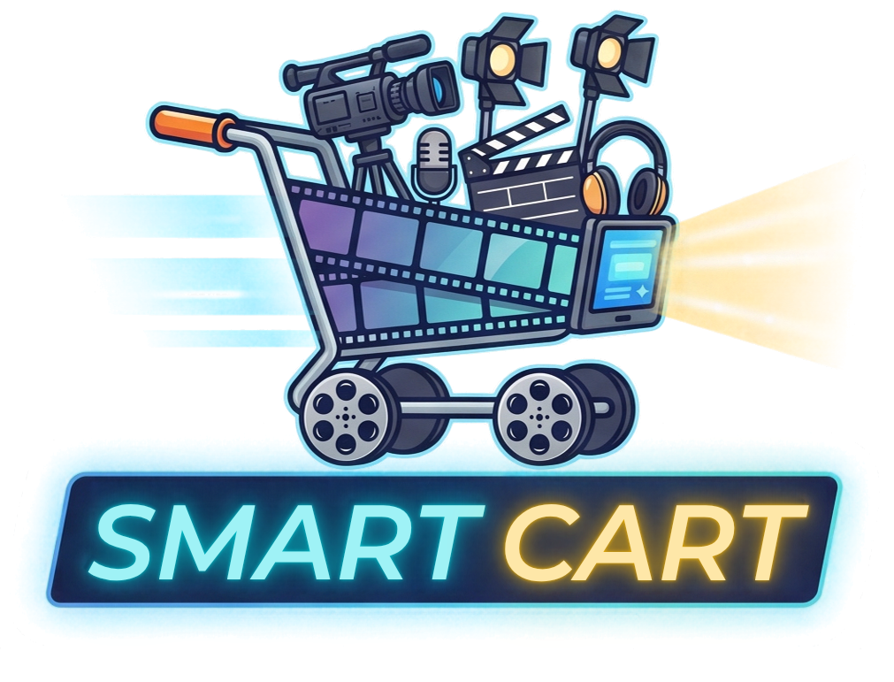 This image is used to get students excited about the work ahead. It is a traditional shopping cart full of podcast and video tape supplies with the title: Smart Cart.