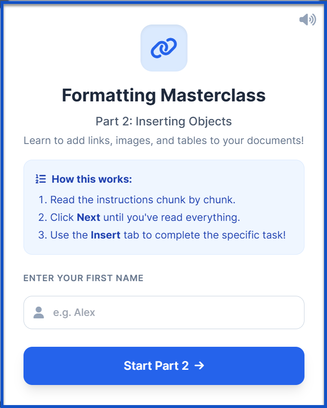 Screenshot of the Formatting Masterclass Part 2. The image is a direct link to the training site.