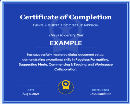 Screenshot of the Doc Setup Certification as an example.