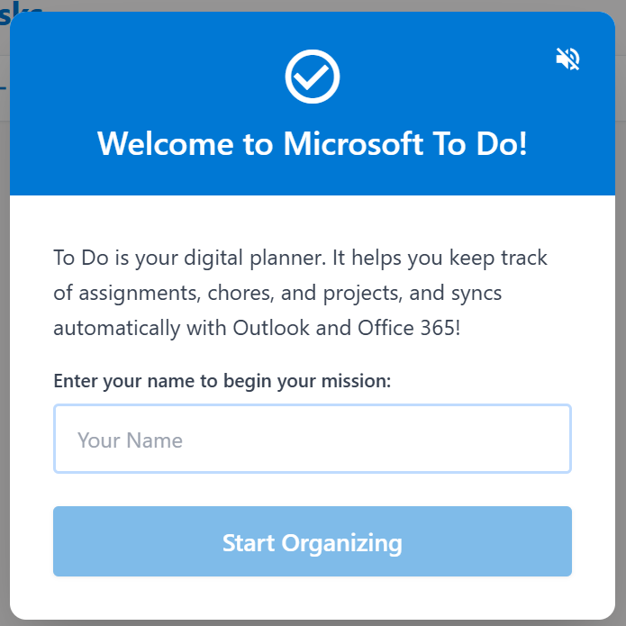 Screenshot of the Microsoft To Do tutorial home page. This image is directly linked to the tutorial site.