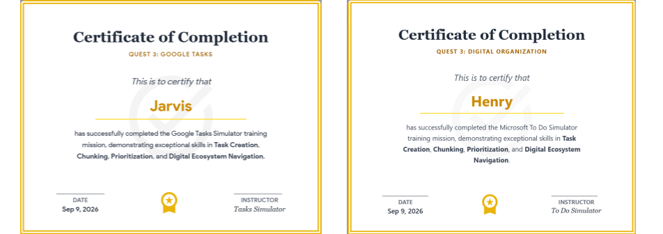 Screenshot of the Google Tasks and Microsoft To Do Certificates as an example.
